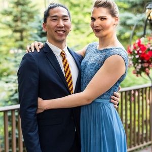 David's Bridal Steel Blue Long Bridesmaid Dress